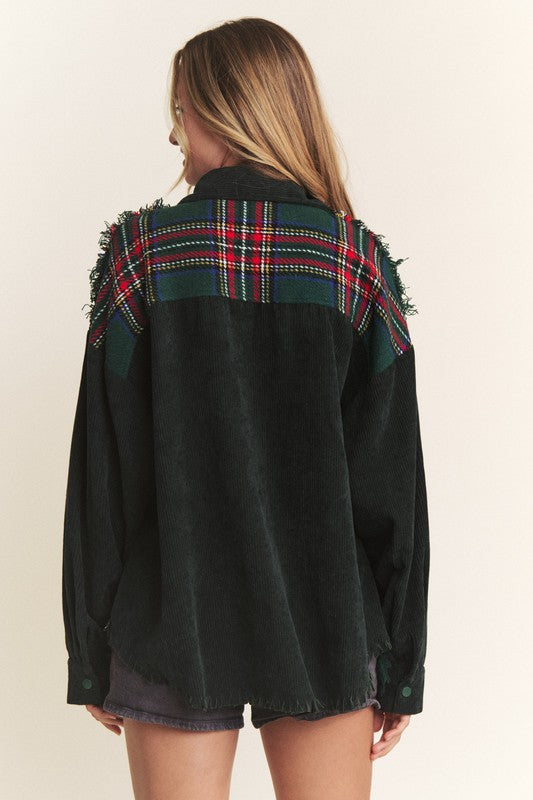 Frayed Green Corduroy Shacket- PREORDER