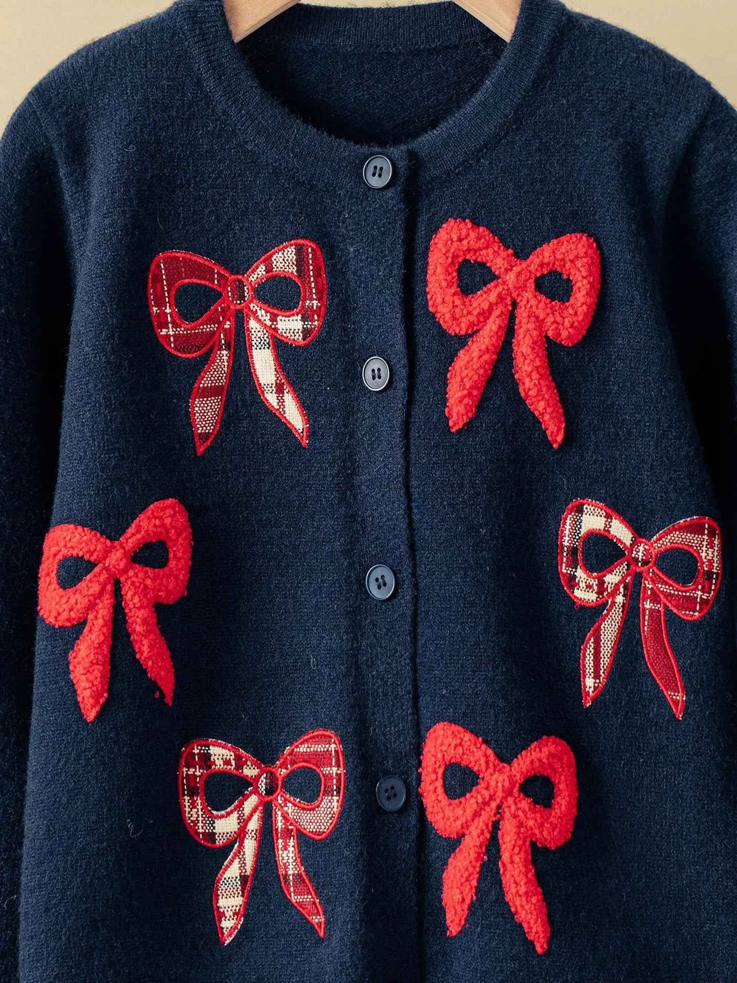 Festive Bow Applique Holiday Cardigan- PREORDER