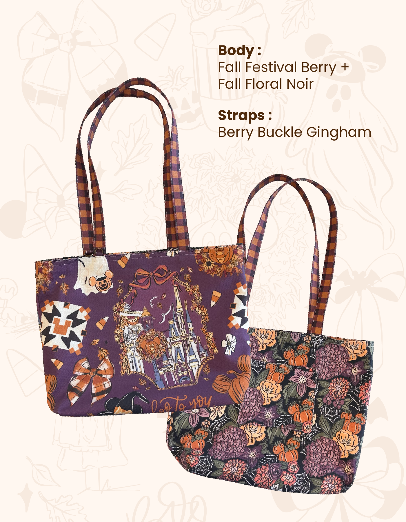 Fall Reversible Canvas Tote - Floral Noir with Festival Berry - PREORDER