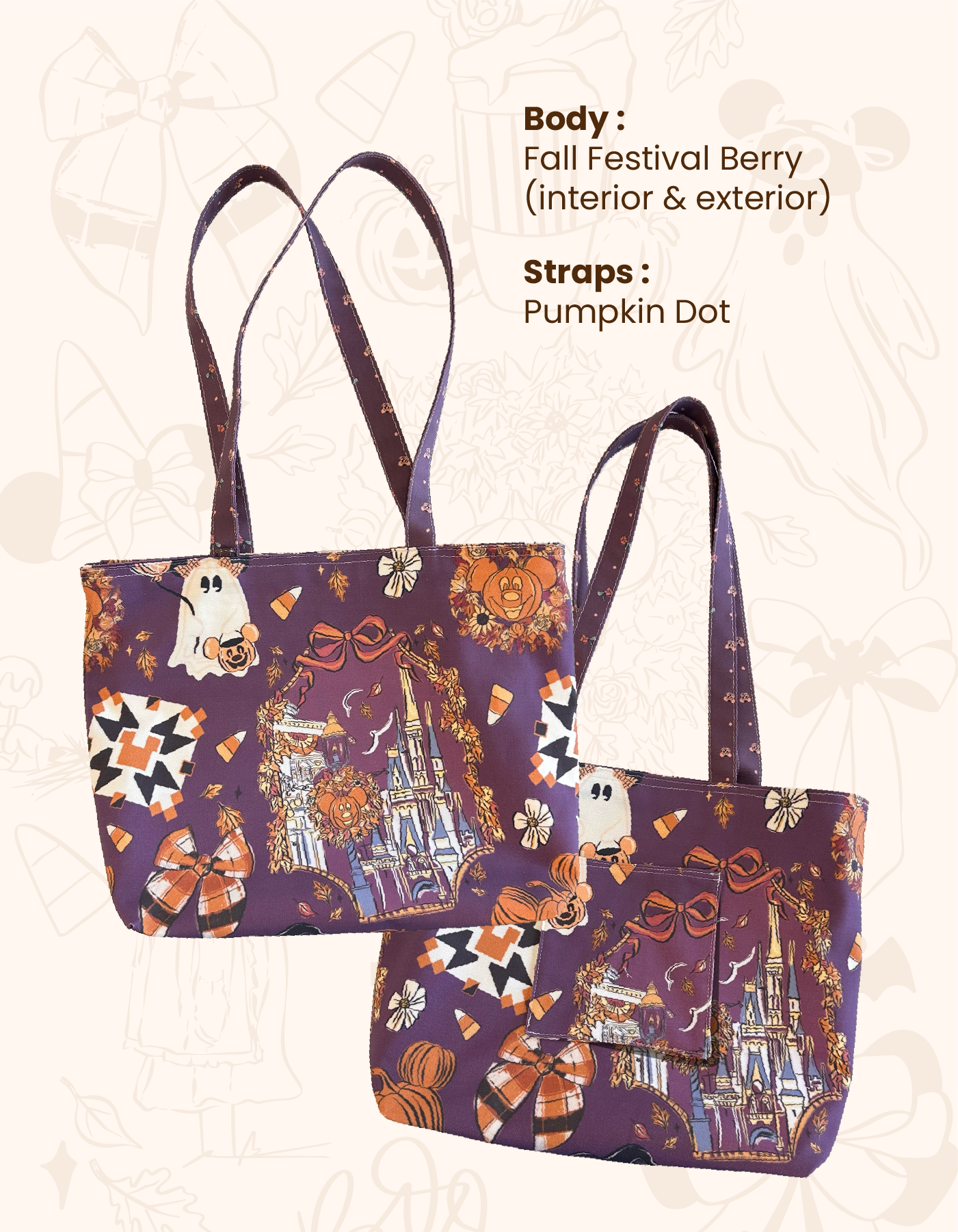 Fall Reversible Canvas Tote - Festival Berry - PREORDER