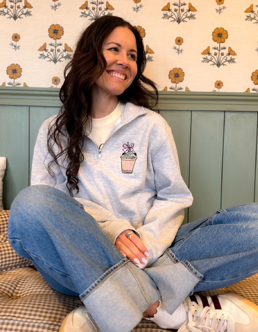 Bow Coffee Embroidered Quarter Zip