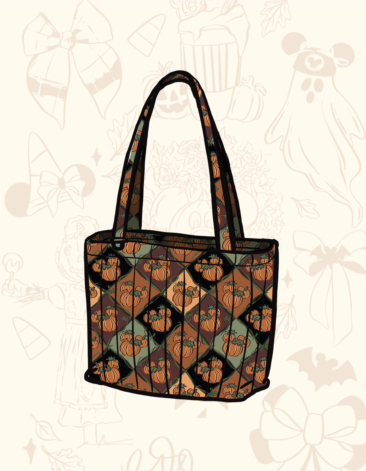 Fall Classic Quilted Tote - Pumpkin Argyle - PREORDER