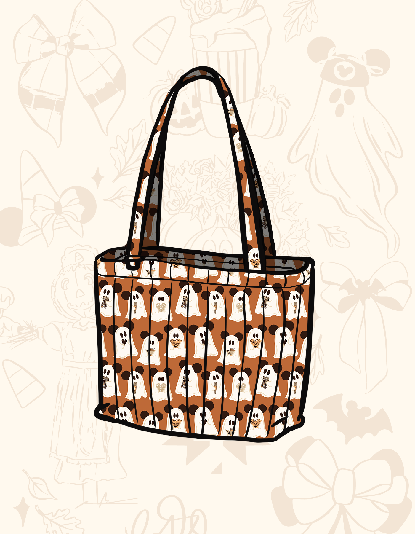 Fall Classic Quilted Tote - Snacking Ghosts - PREORDER