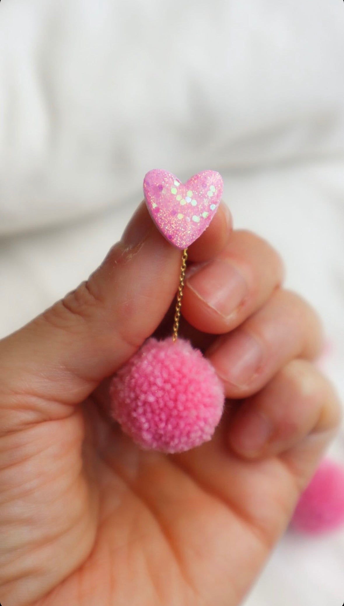 Pink Sparkle Studs w/ Interchangeable Pom - Opal & Rain