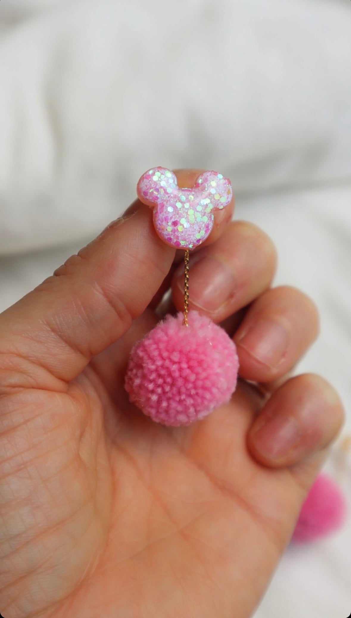 Pink Sparkle Studs w/ Interchangeable Pom - Opal & Rain