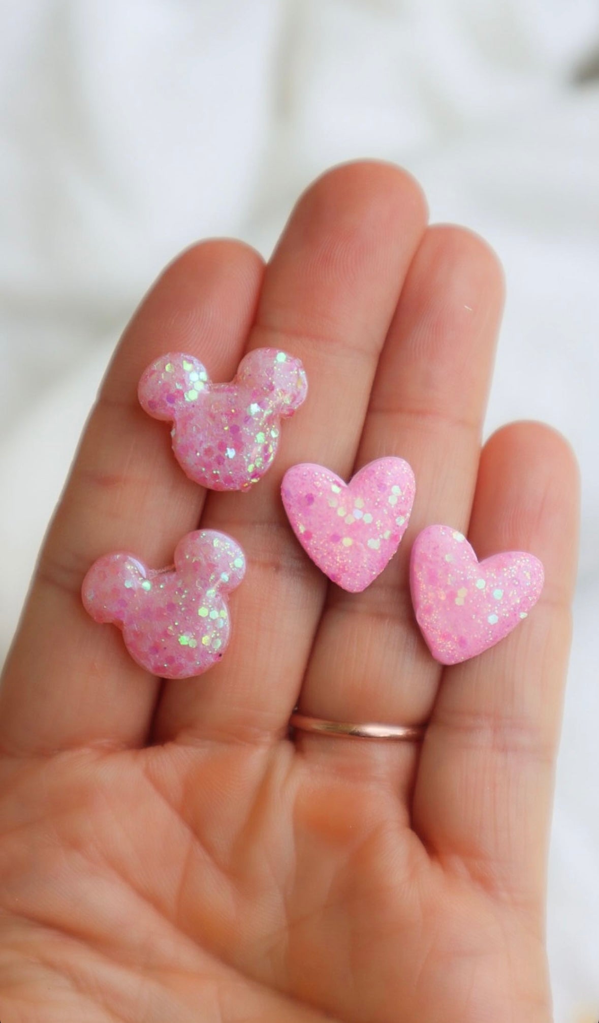 Pink Sparkle Studs w/ Interchangeable Pom - Opal & Rain