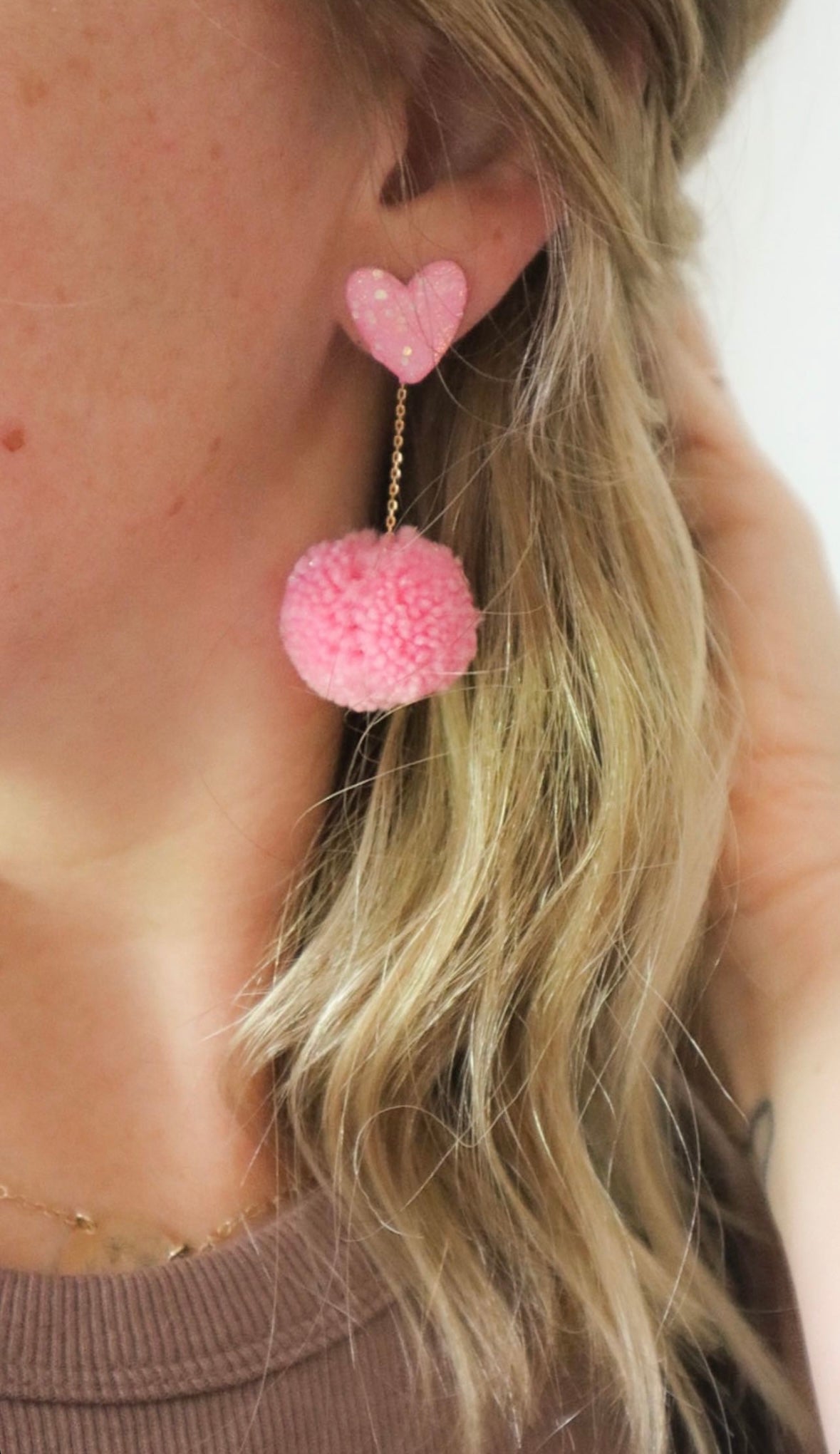 Pink Sparkle Studs w/ Interchangeable Pom - Opal & Rain
