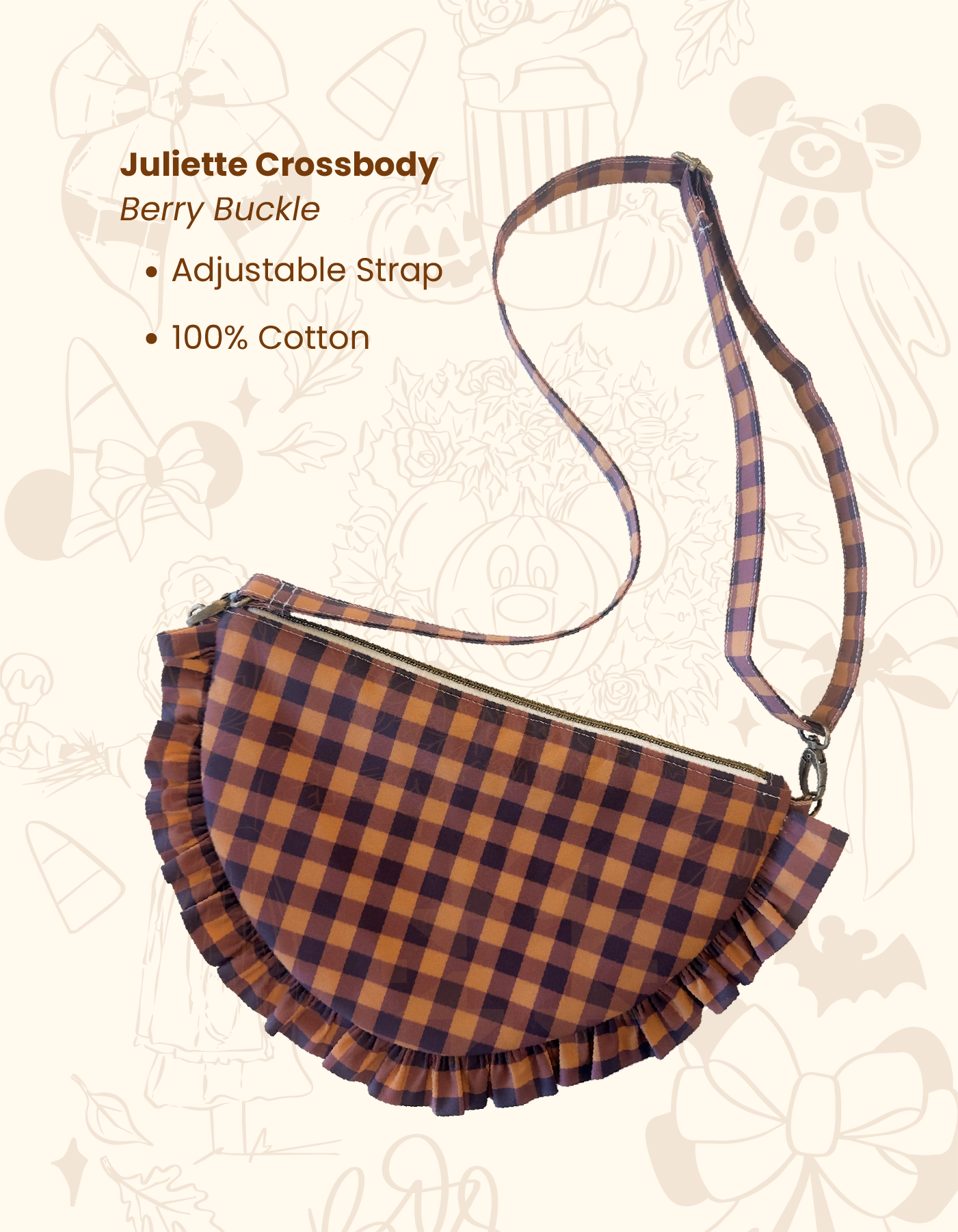 Fall Juliette Crescent Crossbody - Berry Buckle Gingham - PREORDER