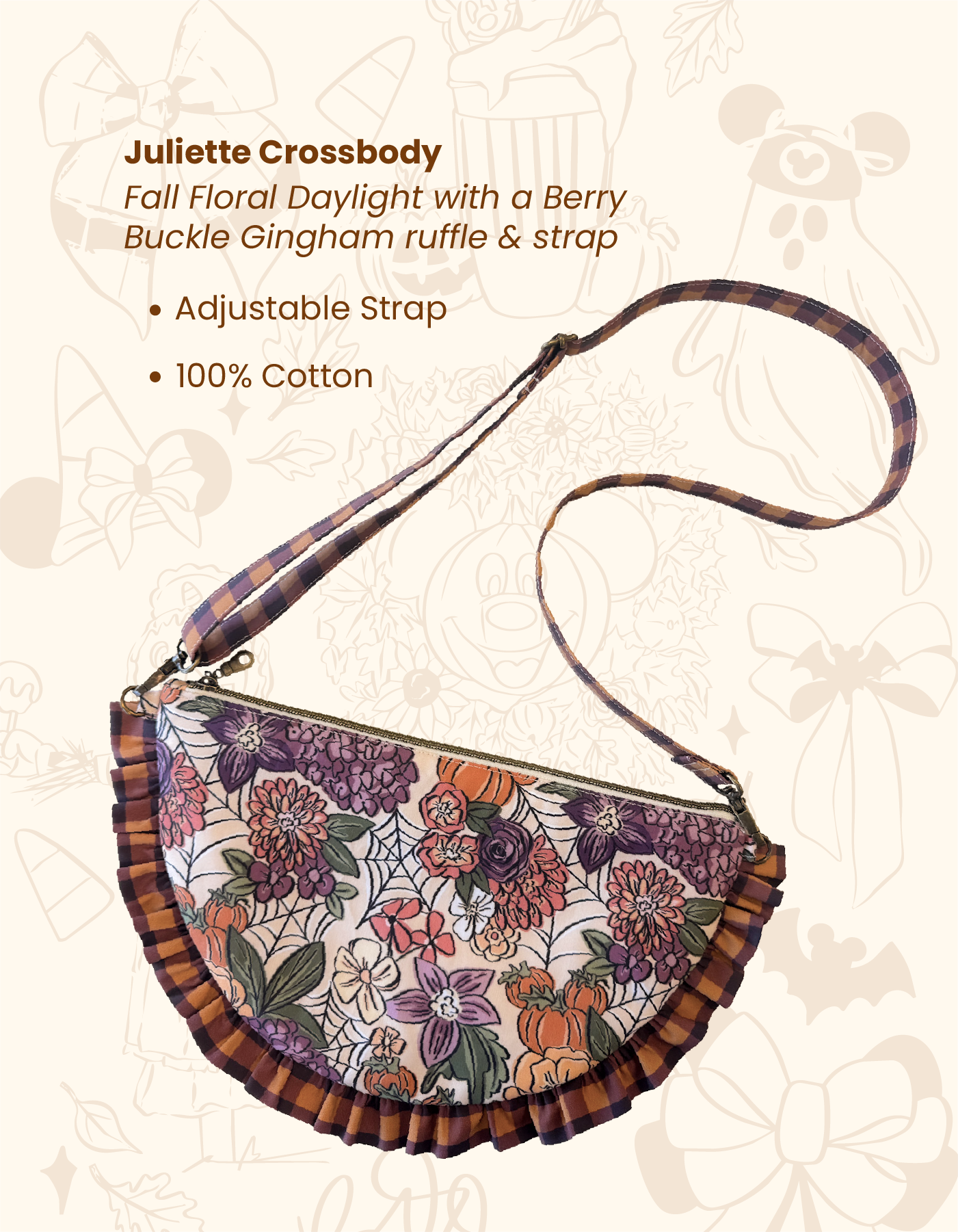 Fall Juliette Crescent Crossbody - Fall Floral Daylight & Berry Buckle - PREORDER