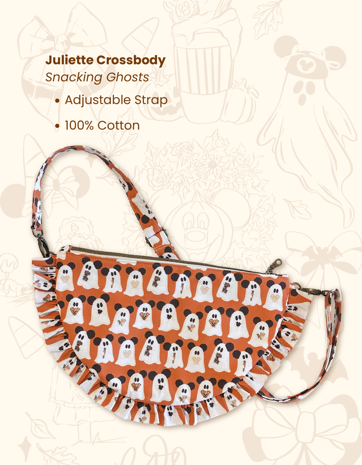 Fall Juliette Crescent Crossbody - Snacking Ghosts - PREORDER