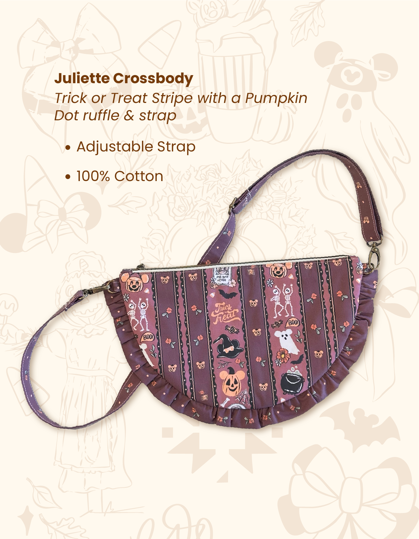 Fall Juliette Crescent Crossbody - Trick or Treat Stripe & Pumpkin Dot - PREORDER