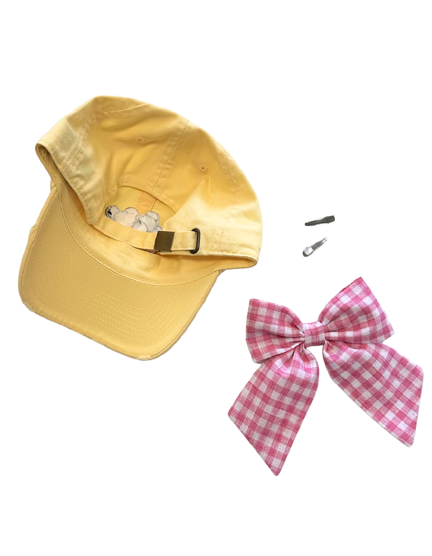 Macaron Hat With Bow - Yellow Hat & Pink Gingham Bow