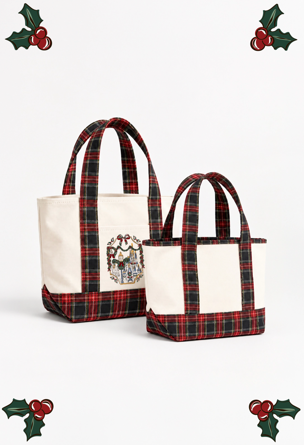 Festive Castle Holiday Tote - Navy Plaid - PREORDER