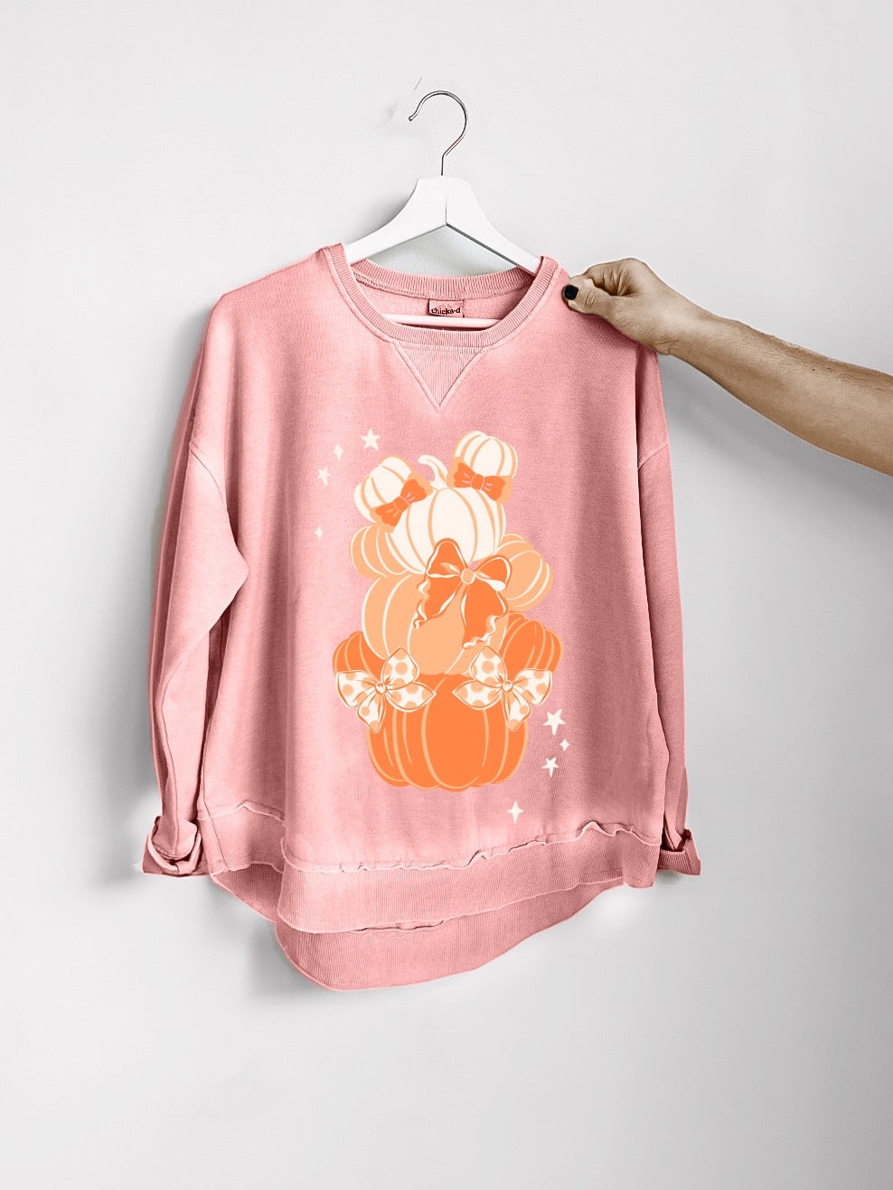 Pumpkin Bow Stack Hi-Low Crewneck - S,M,XL