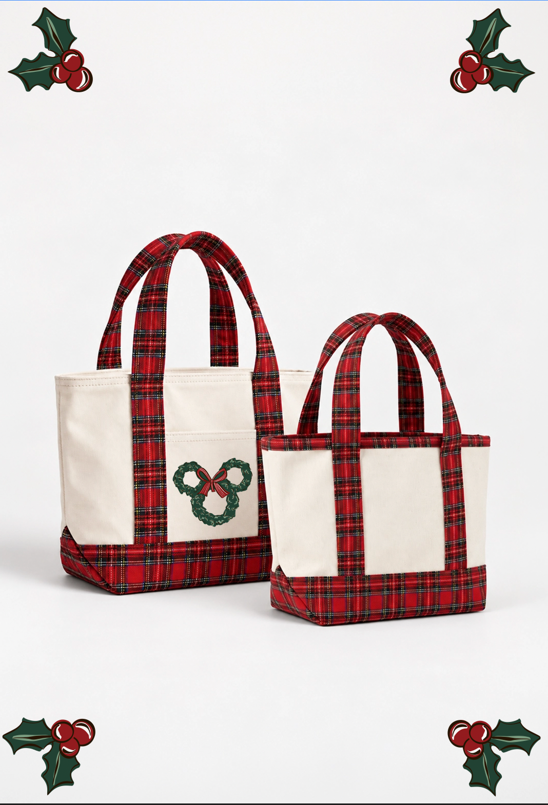 Winter Wreath Holiday Tote - Red Plaid - PREORDER