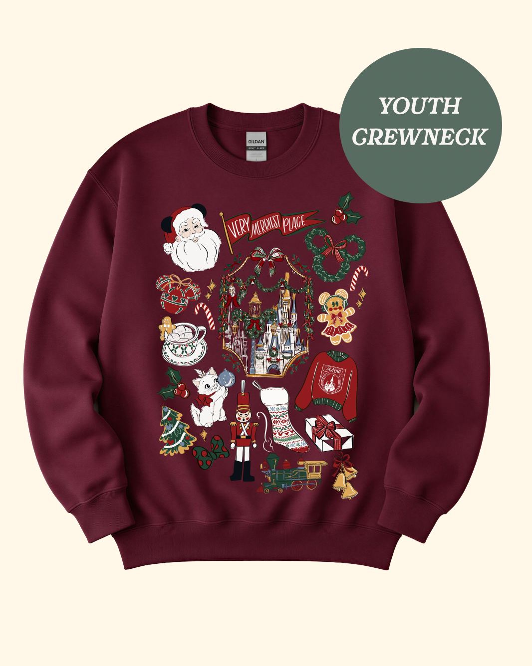 YOUTH Merriest Sketch Sweatshirt - Maroon - PREORDER