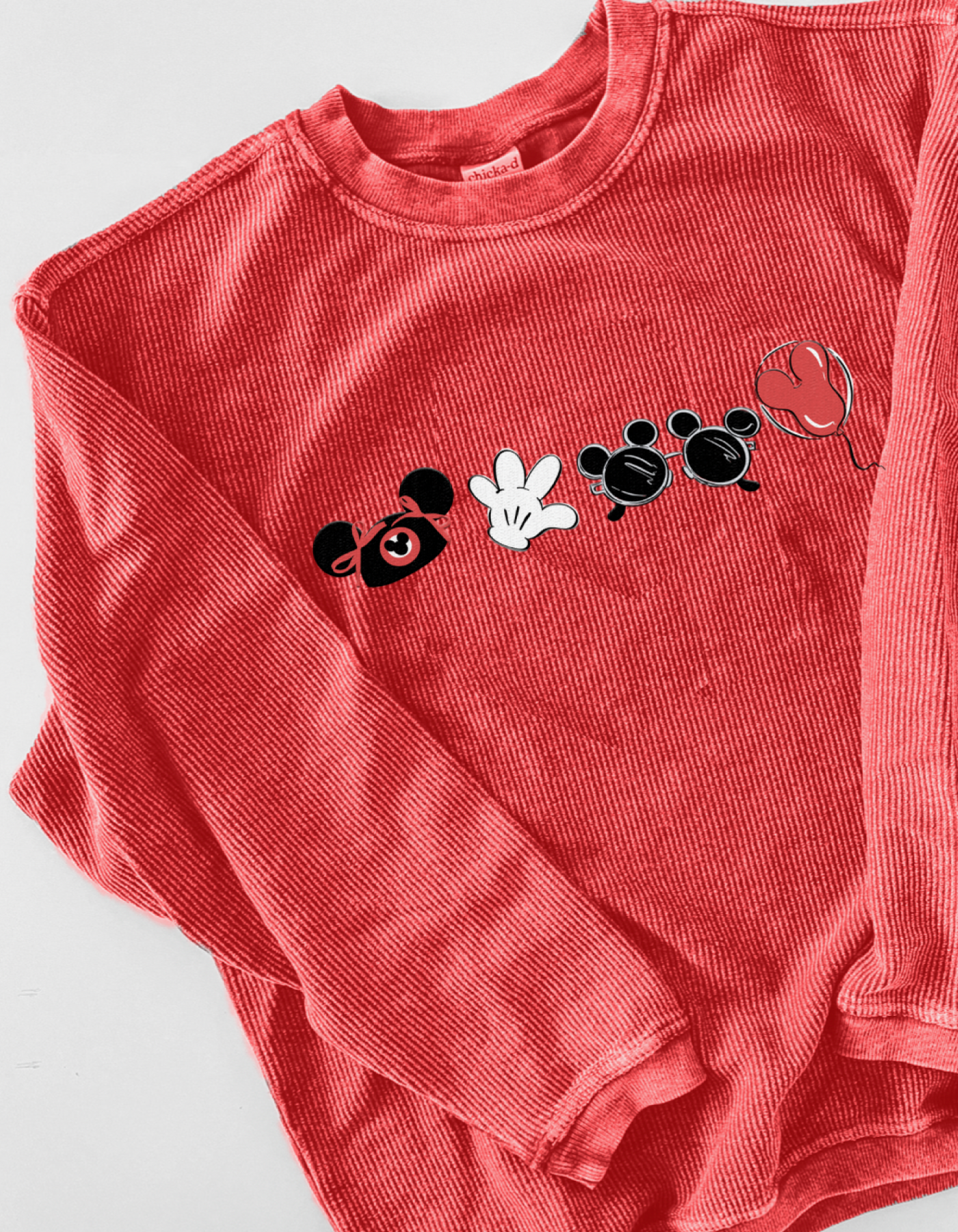 Classic Mouse Embroidered Corded Sweatshirt - Crimson