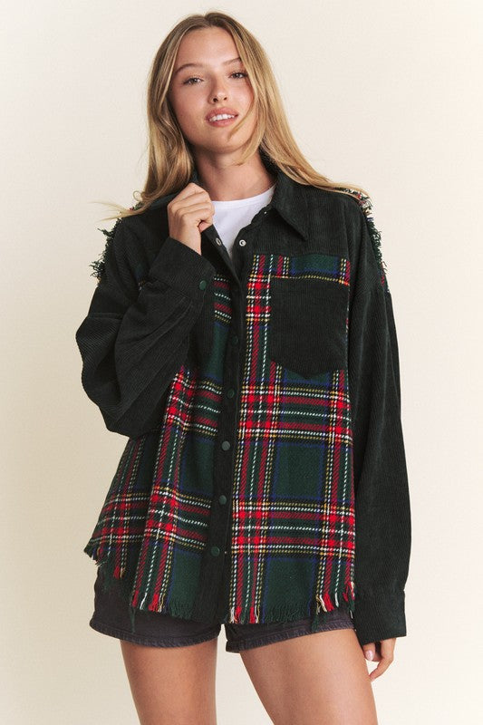 Frayed Green Corduroy Shacket- PREORDER