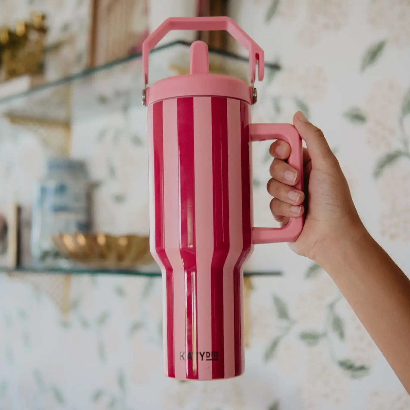 Pink and Wine Striped 38oz Tumbler