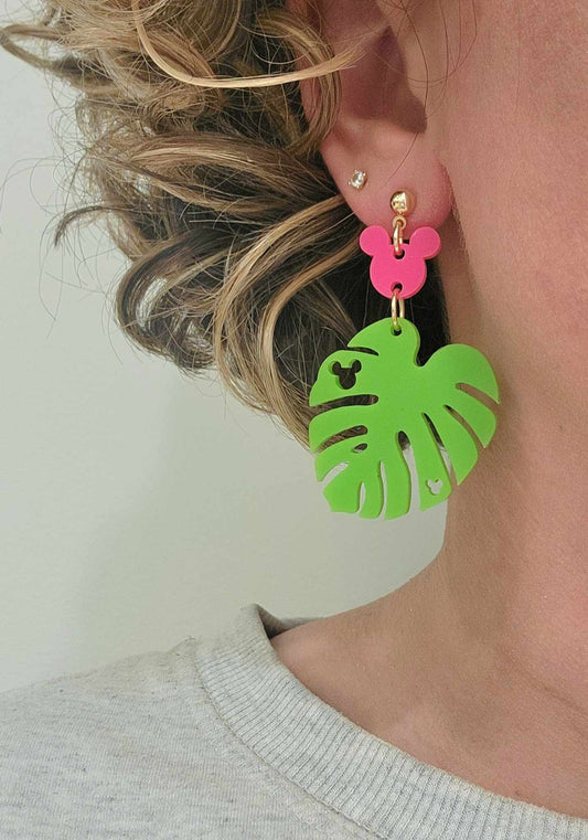 Acrylic Mouse Monstera Dangle Earrings x Timber and Textiles - PREORDER