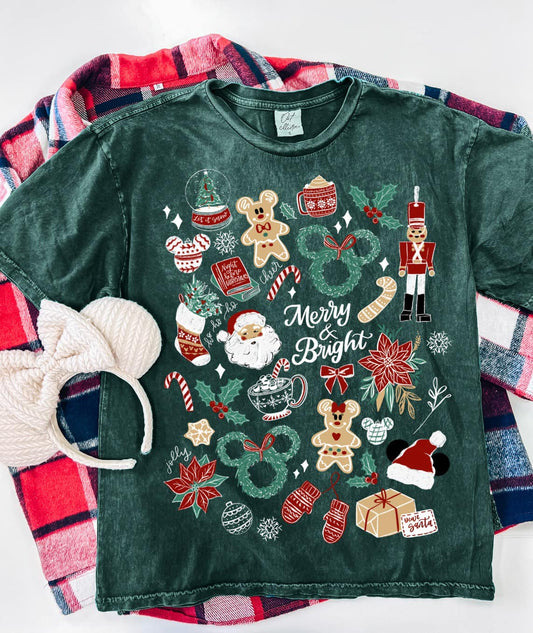 Holiday Holly Sketch Mineral Wash Tee - 2 Colors -PREORDER