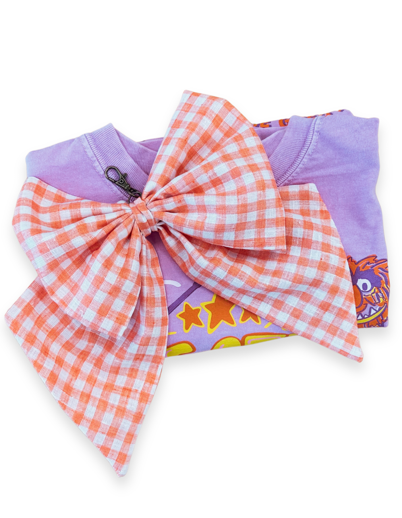 Gingham Large Bow - Orange