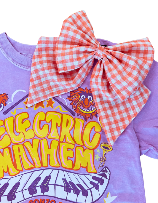 Gingham Large Bow - Orange