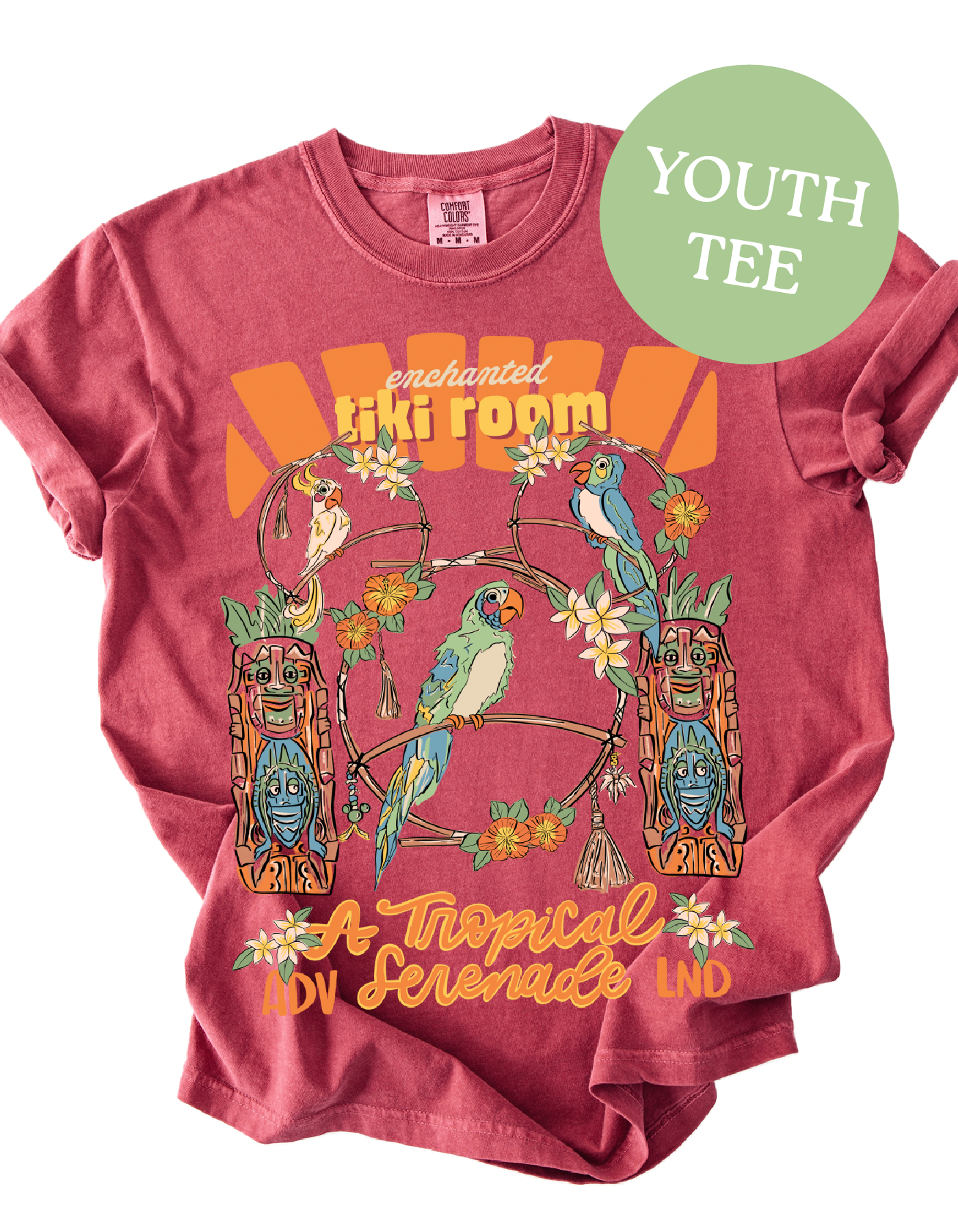 YOUTH Tiki Birds Tee - Crimson - PREORDER