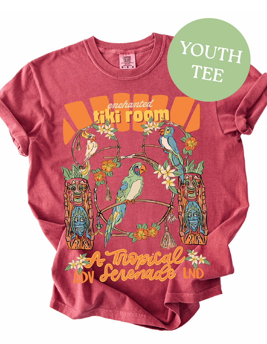 YOUTH Tiki Birds Tee - Crimson