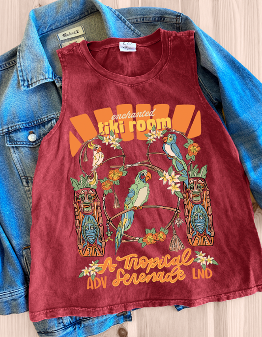Tiki Birds Mineral Wash Tank - Cardinal
