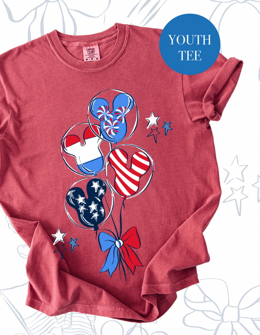 YOUTH Stars & Stripes Balloons Tee - Crimson - PREORDER