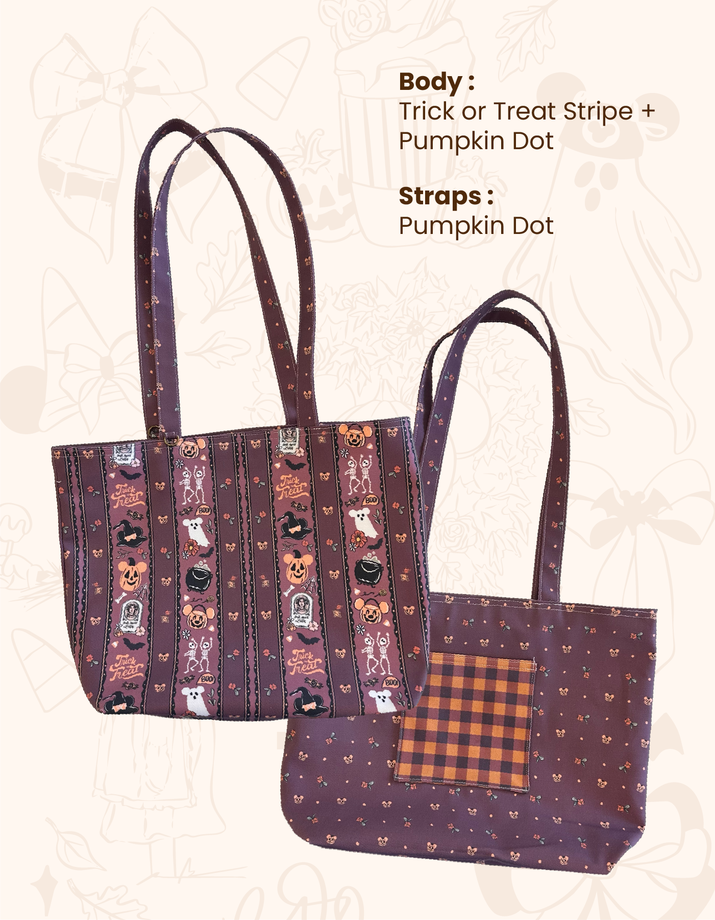 Fall Reversible Canvas Tote - Trick or Treat with Dot - PREORDER