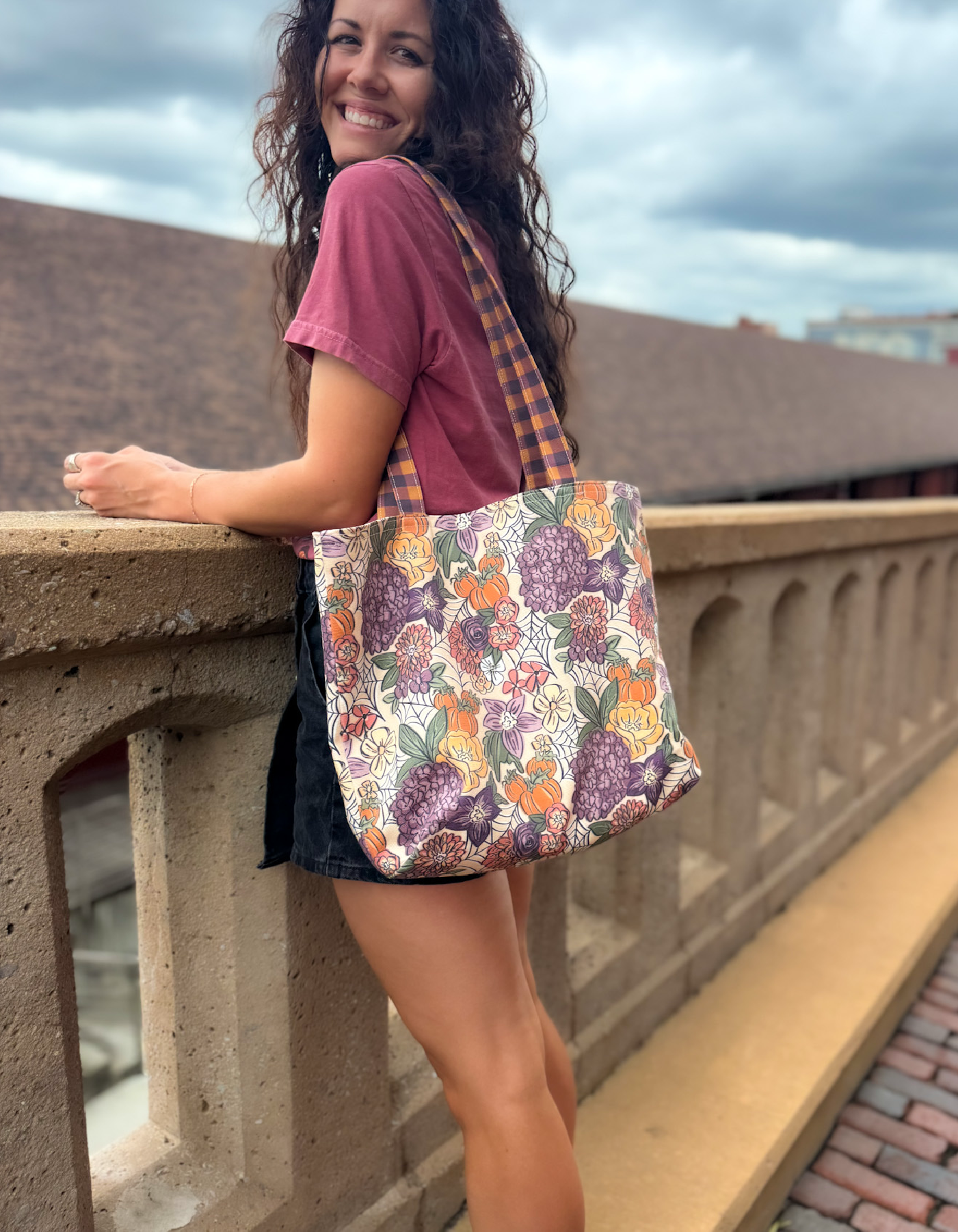 Fall Reversible Canvas Tote - Ghosts with Floral Daylight - PREORDER