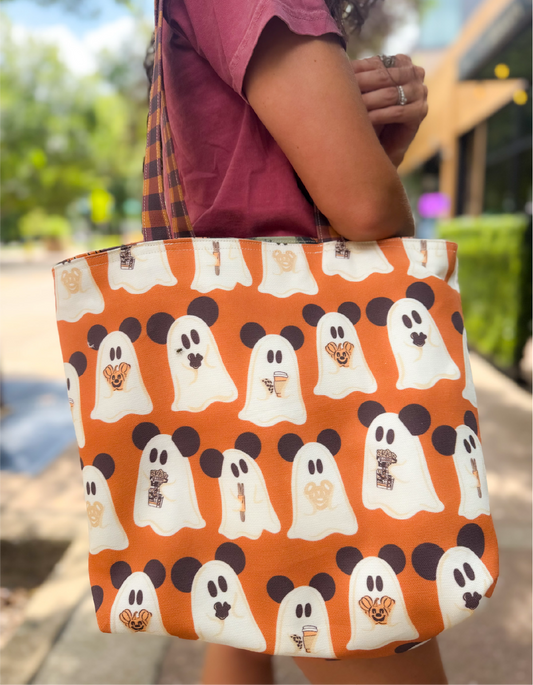 Fall Reversible Canvas Tote - Ghosts with Argyle - PREORDER