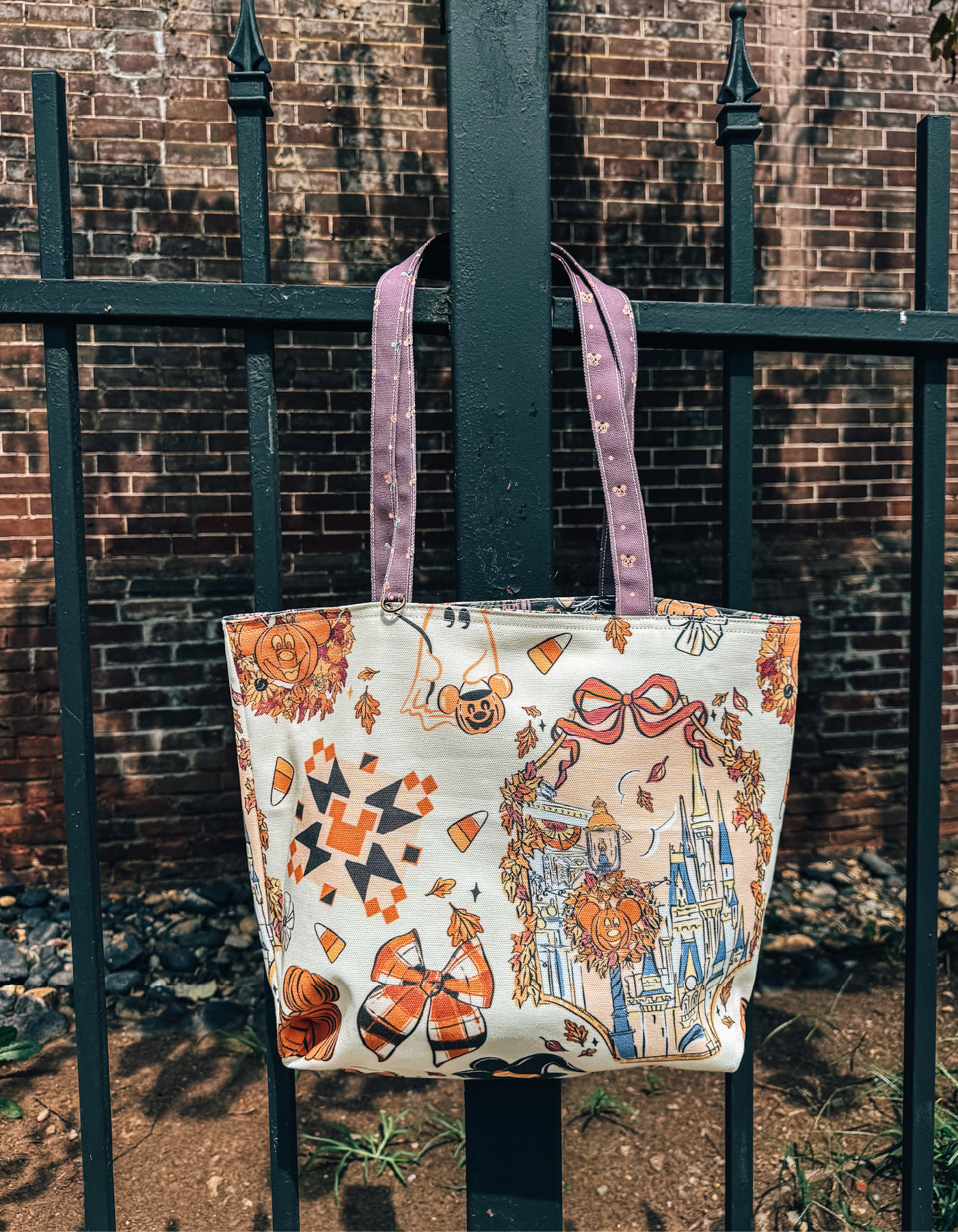 Fall Reversible Canvas Tote - Festival Vanilla with Floral Noir - PREORDER