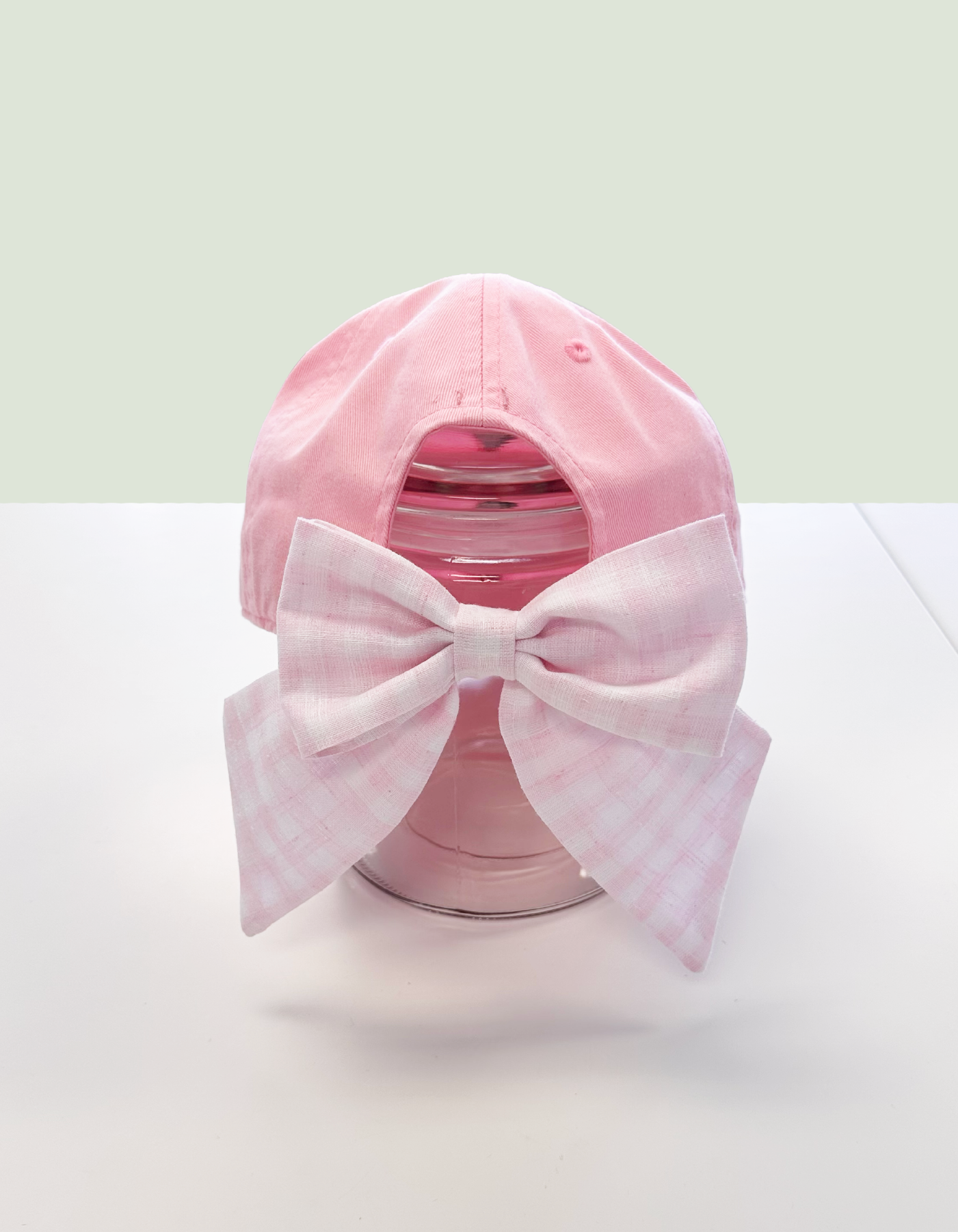 Beaches & Cream Hat With Bow - Pink Hat & Light Pink Gingham Bow