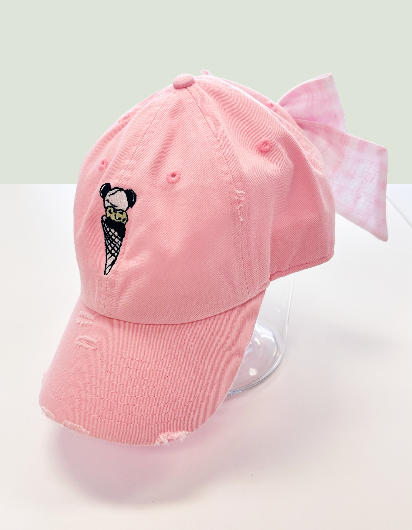 Beaches & Cream Hat With Bow - Pink Hat & Light Pink Gingham Bow