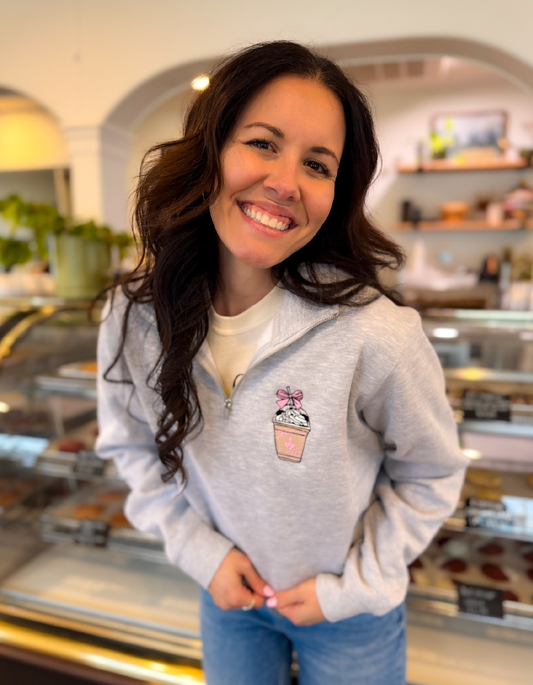 Bow Coffee Embroidered Quarter Zip