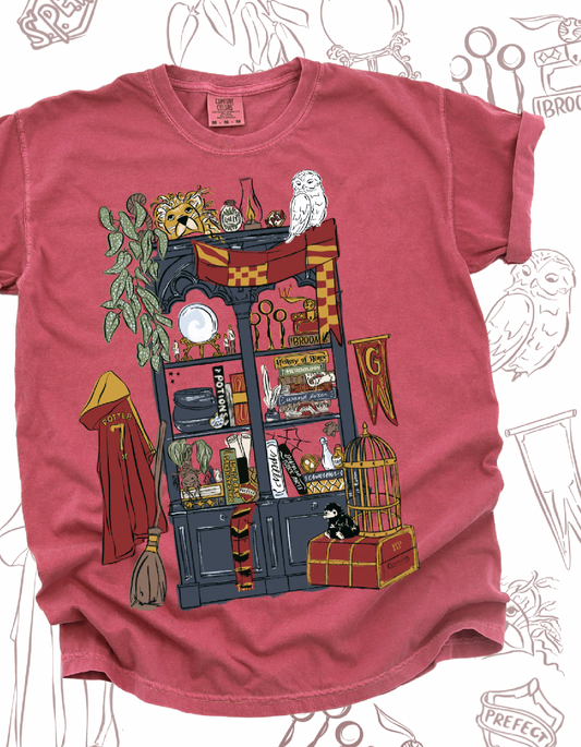 Brave Common Room Bookcase Tee - Crimson - PREORDER