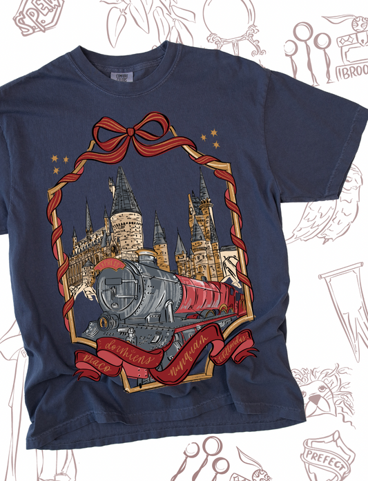 Bows and Borders Wizard Castle & Express Tee - Navy - PREORDER