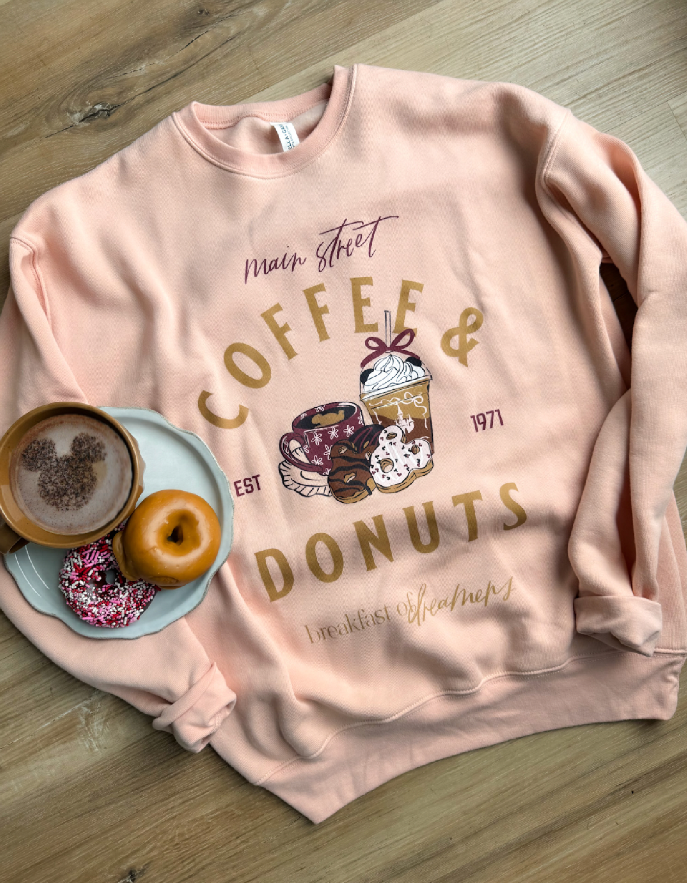 Coffee and Donuts Sponge Fleece Sweatshirt - Peach - XL