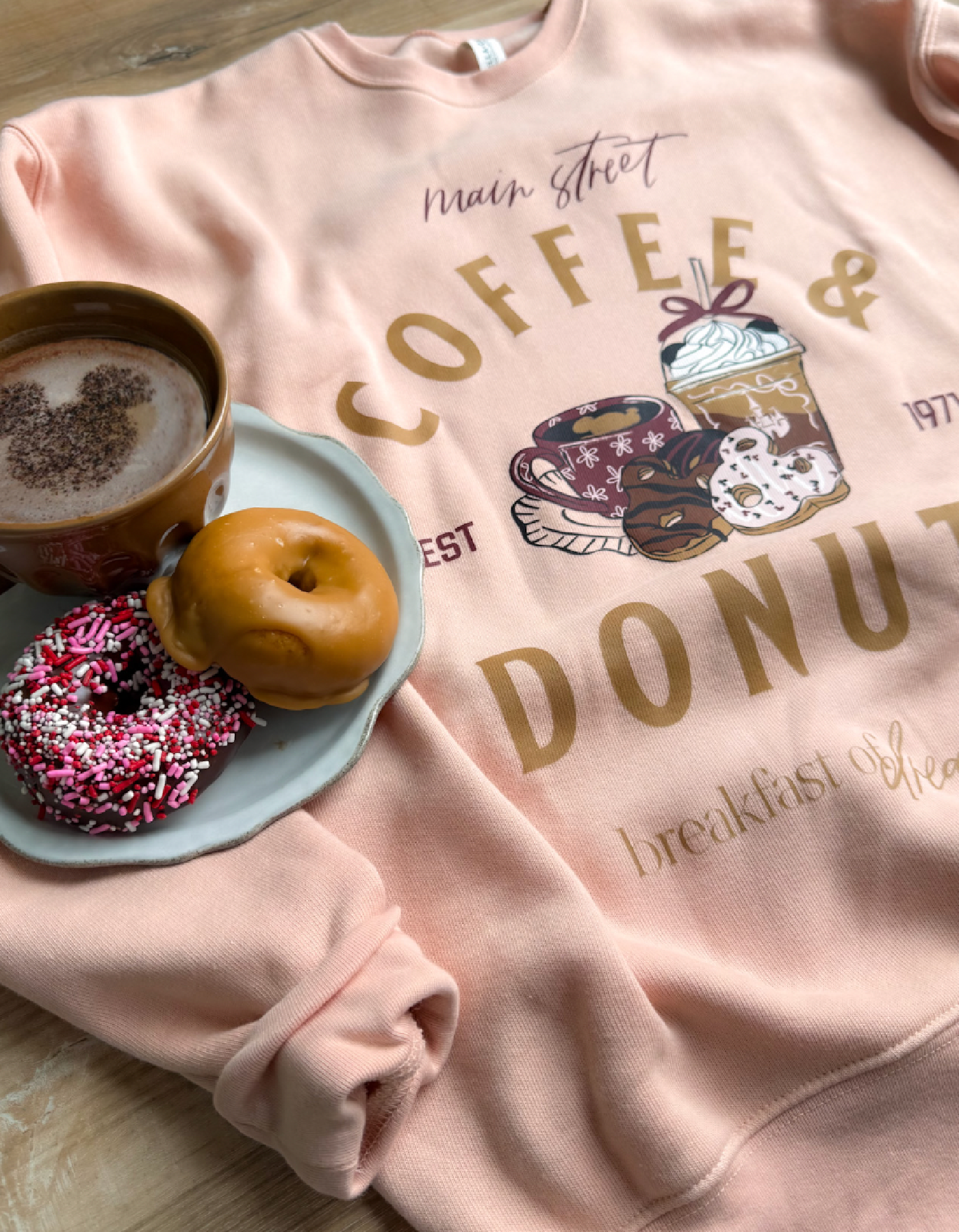 Coffee and Donuts Sponge Fleece Sweatshirt - Peach - XL