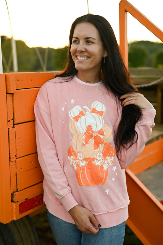 Pumpkin Bow Stack Hi-Low Crewneck - S,M,XL