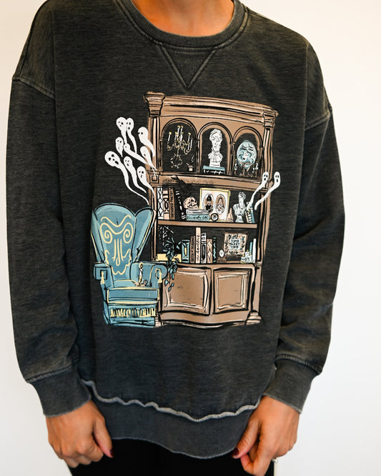 Haunted Bookcase Hi Low Crewneck Pullover - S + L