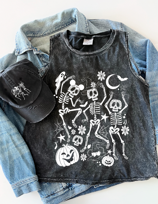 Dancing Skeletons Mineral Wash Tank - Washed Black