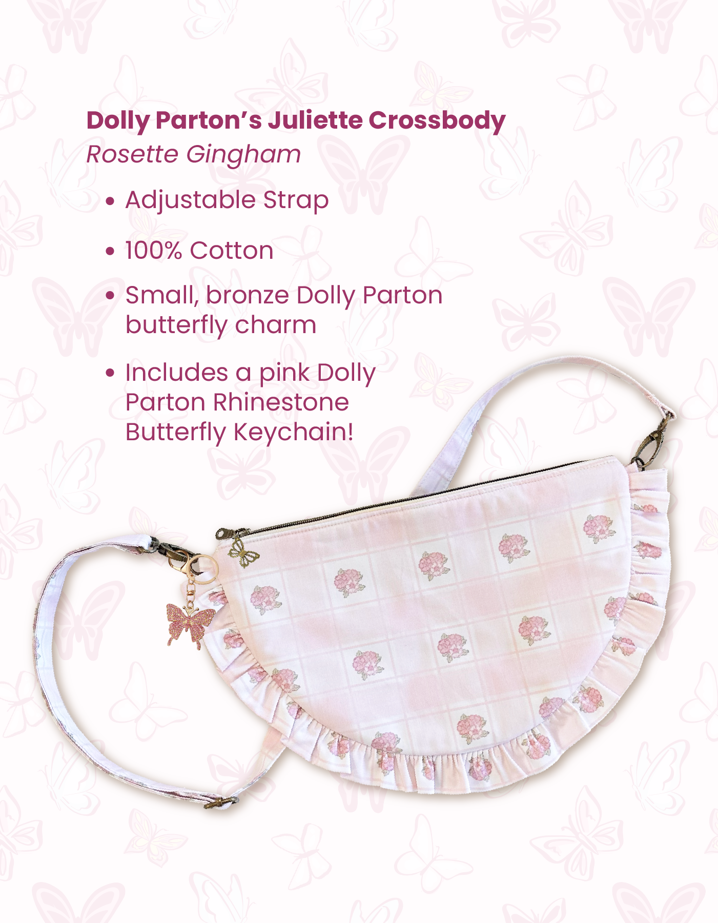 Dolly Parton's Juliette Crescent Crossbody - Rosette Gingham - PREORDER