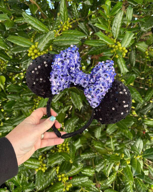 Black Confetti w/ Purple Bow Ears - Dreaming of Magic Designs