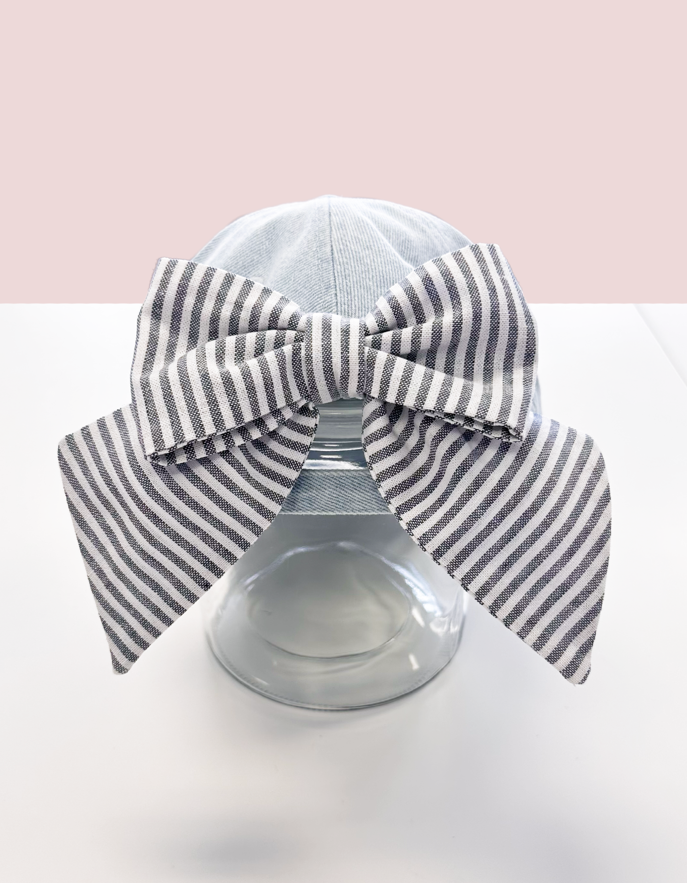 Every Mile is Magic Hat With Bow - Light Denim Hat & Gray Stripe Bow