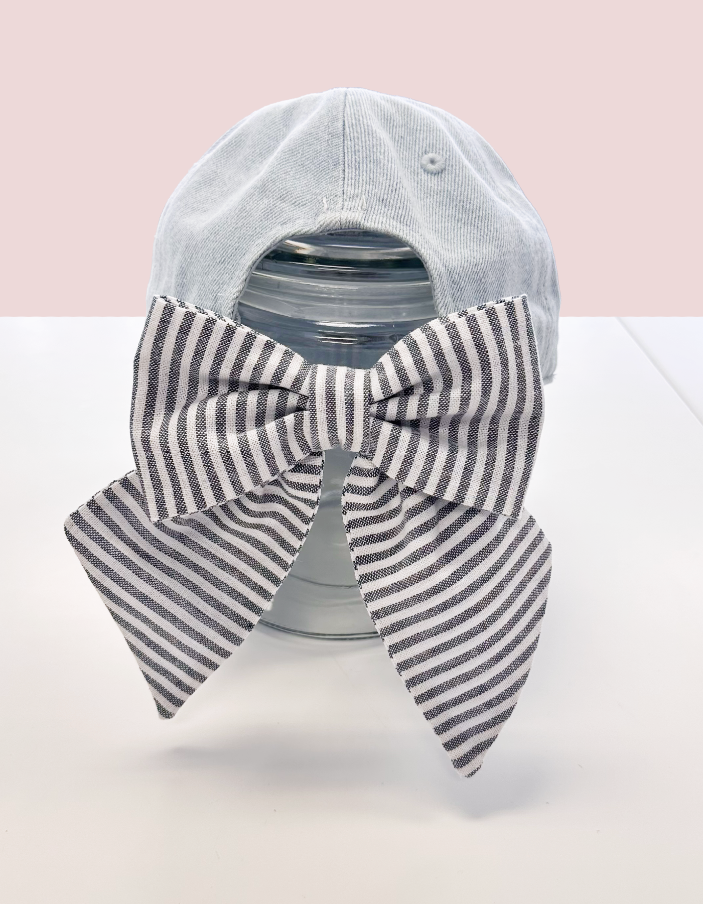 Every Mile is Magic Hat With Bow - Light Denim Hat & Gray Stripe Bow