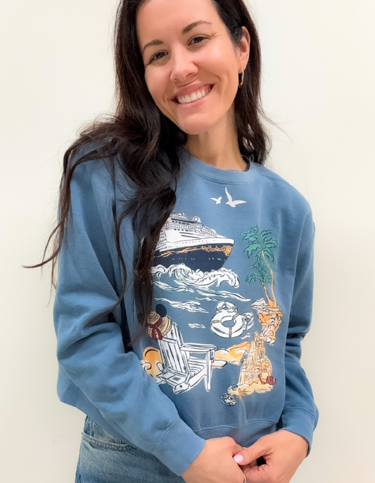 Castaway Sketch CC Mid Length Sweatshirt - Blue Jean